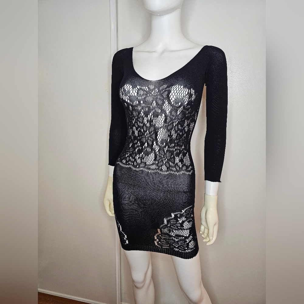 Womens Sexy Mesh Stretch Bodycon Dress Black One Size